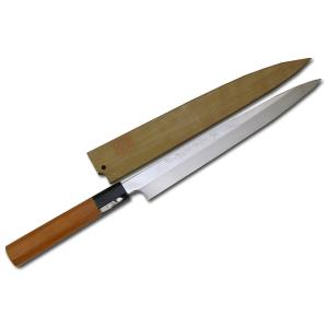 包丁 堺一文字光秀 白撰鋼 水焼本焼 鏡面仕上 柳刃包丁270mm サヤ付き 