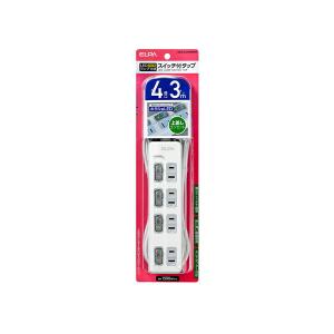 ELPA（エルパ） LEDランプ スイッチ付タップ4P3m上 WLS-LU43EB（W） WLS-LU43EB（W）｜ichinennet-plus