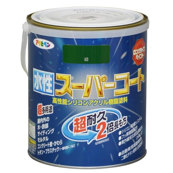 アサヒペン:水性スーパーコート 1.6L 緑 4970925415554 塗料 ペンキ 水性多用途 ...