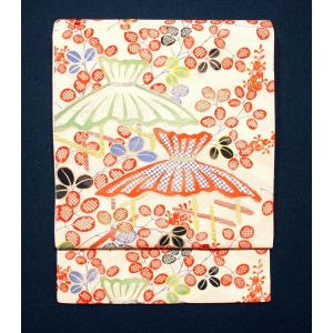 リサイクル帯 袋帯 印金牡丹錦 黄緑 美品 振袖 付け下げ 訪問着 : 壱の