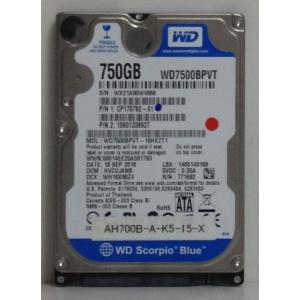 内蔵ハードデスク 2.5インチ 9.5mm厚 WD製 2.5インチHDD WD7500BPVT  750GB SATA 稼働約3445時間 クリックポスト便送料無料 到着日時指定不可