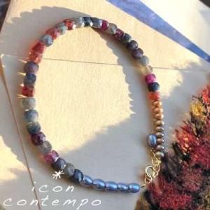 ツイードミックス ファンシーサファイア ルビー ブレスレット チェッカーカット クッションキューブ ...