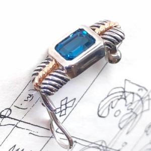 K14YG SV925 ロンドンブルートパーズ イヤーカフ オクタゴンカット イヤークリップ シング...