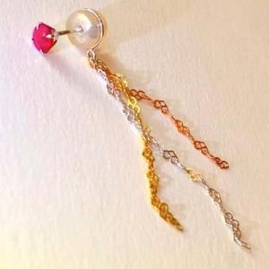 K14WG K14YG K14PG ルビー シングルピアス イタリア製 ハートチェーン トリカラー ...