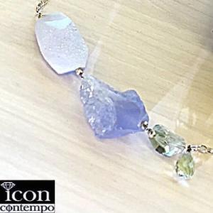 純銀onSV925 ドゥルージー原石 大粒結晶 ブルーレースアゲート ブルーカルセドニー グリーンア...