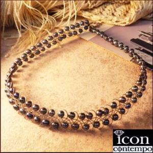 SV925 淡水パール チョーカーネックレス チャコールグレー ワイヤータトゥー