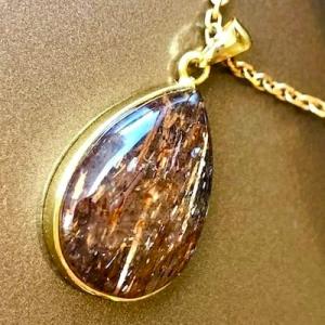 ルチルクォーツ 3色大粒 マイカ入り ペンダント ゴールデンオレンジ ブラック マホガニーブラウン ...