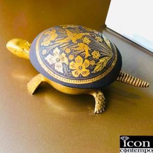 純金象嵌 エイバルエスパーニャ バスク カメ スペイン製 呼び鈴 ベル ぜんまい式 亀 花鳥 ヴィン...