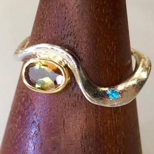 K18YG SV925 アンダリュサイト アウイナイト リング アンダルサイト アウイン オープンリ...