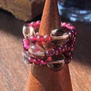 ガーネット スモーキークォーツ リング 編み込み ボルドークレール バーガンディ 指輪 8mm スト...