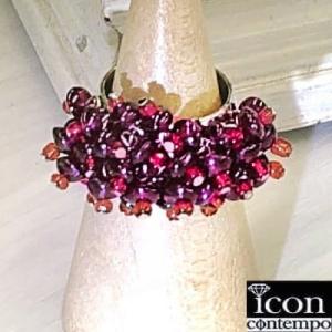 SV925ガーネットとヴィンテージグラス 大きなザクロリング ポムグラネイト