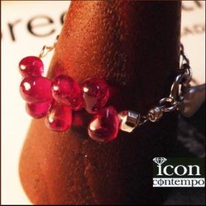 SV925 ルビー ケシパール(メタリックホワイト) 紅白 アジャスターチェーン リング