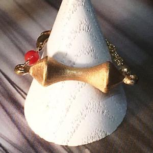 K18PG K18YG バンブー 赤珊瑚 リング 天然色 胡渡 アジャスターチェーンリング兼Yペンダ...