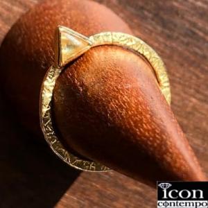 K18YG ダイヤモンド 原石スライス リング 0.29ct 三角ラフ テクスチャー ペンダント K...