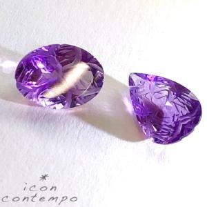 アメジスト ルース 彫刻 花切子 大粒14mmファセット 2石セット カービング 8.75ct フラ...