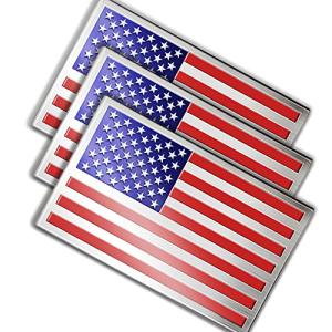 Embossed 3D Metal American Flag Emblem Decal Stickers 3 Pack Brushed Fin｜icoro