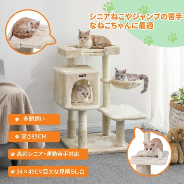 キャットタワー 大きい猫にピッタリ 巨大ハウス 広い見晴らし台 多頭飼い NPCT42M