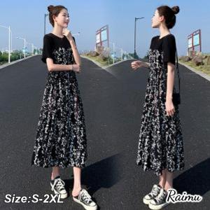 ワンピース レディース 40代 キレイめ マキシワンピース 春夏 半袖ワンピース 花柄ロングスカート栗 韓国風 大きいサイズ 大人可愛い オシャレ｜ideatechnology-store