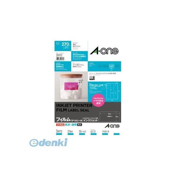 A-one エーワン 28972 ラベルシール［インクジェット］光沢フィルム・透明　Ａ４　２７面　１...