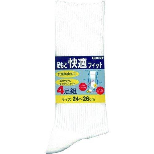 あすつく対応 「直送」 グンゼ 04094-25-025 足もと快適フィット４足組ソックス２５ホワイ...