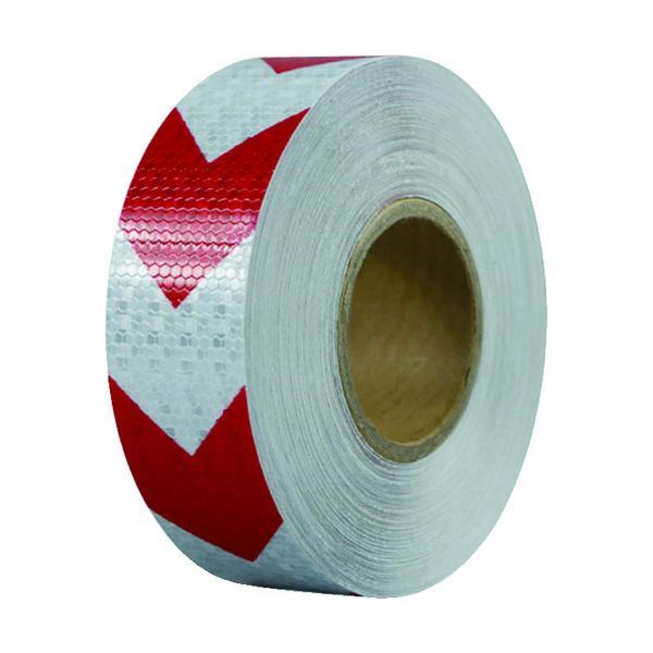 あすつく対応 「直送」 セーフラン 14363 高輝度反射テープ　赤白矢印　幅５０ｍｍ×５０ｍ