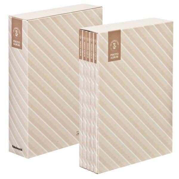 ナカバヤシ 5PL-270-33-V 5冊組ポケットアルバム270枚／ストライプ／べージュ 5PL2...
