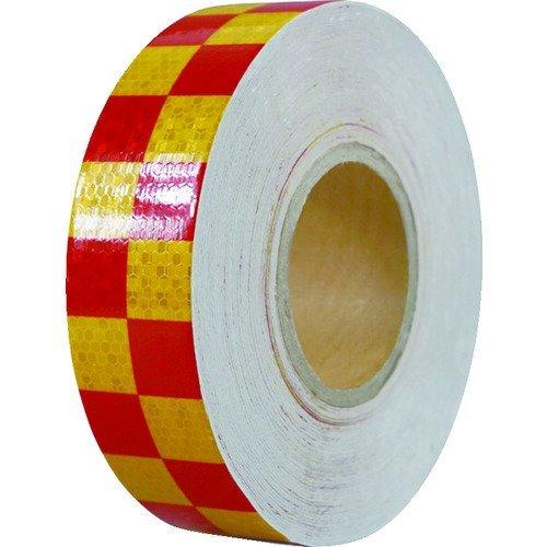 あすつく対応 「直送」 セーフラン 14368 高輝度反射テープ　赤黄格子　幅５０ｍｍ×５０ｍ