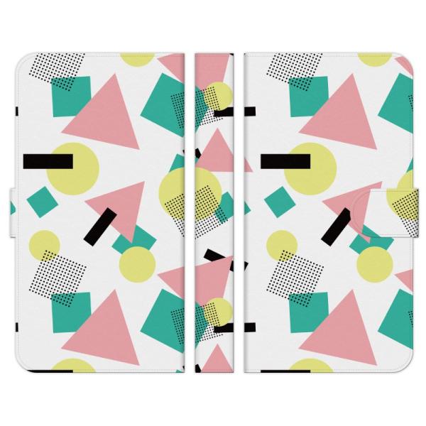 手帳型 マルチ スマホ ケース カバー 80s 原宿系 三角 幾何学模様 04 原宿 ファッション ...