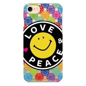 iPhone8 iPhone7 ハード ケース カバー Love &amp; Peace マルチカラー カラフル スマイリー クリアケース &amp; マルチカラー