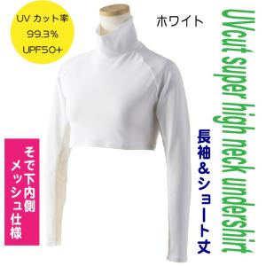 UVカット 袖メッシュハイネック インナーシャツ 長袖ショート丈