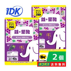 【2個】おやつにサプリZOO 鉄+葉酸 40粒 栄養補助食品 ぶどう風味 携帯に便利 ミネラル補給 ...