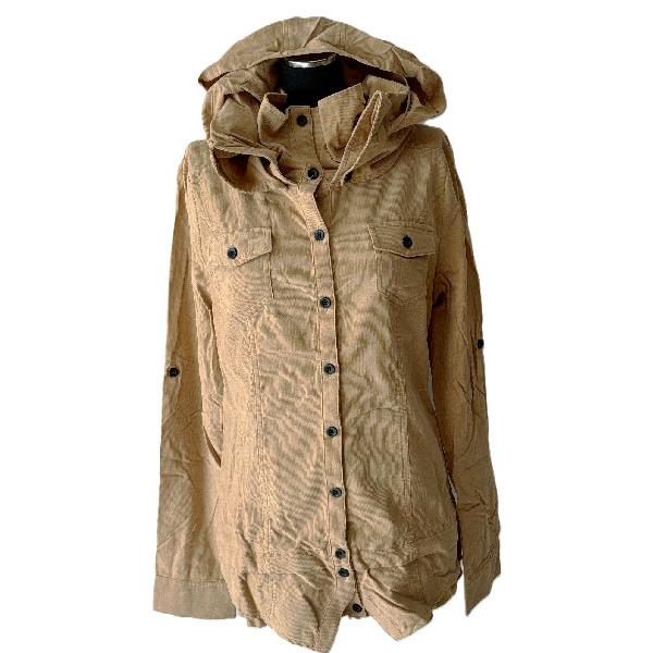 コーデュロイ素材のL寸長袖シャツタイプパーカー（ベージュ）