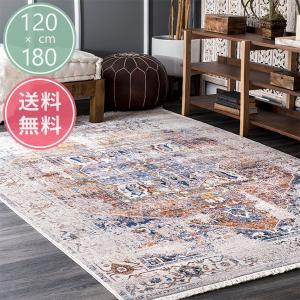 メダリオン柄 男前 ヴィンテージ風ラグ デニムブルー 絨毯 カーペット