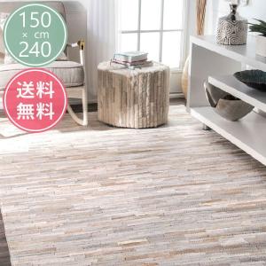 ラグ 牛革 カウハイド パッチワークラグ ホワイトベージュ 絨毯