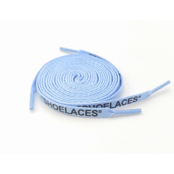0212 靴紐 平紐ライトブルー黒字 120cm 2本セット