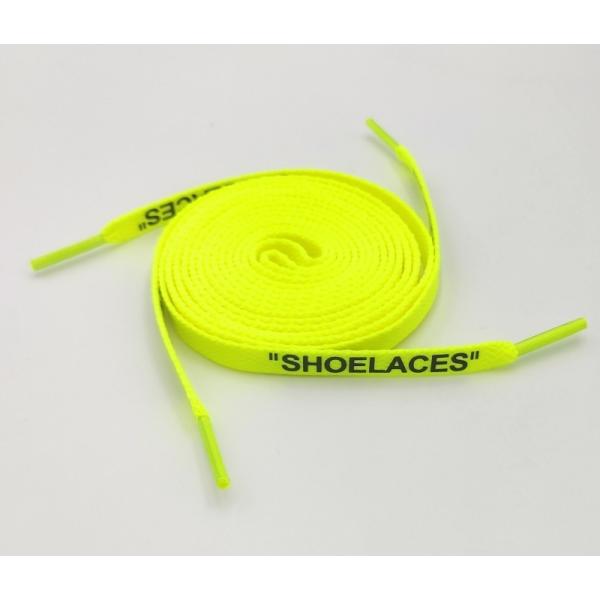 0220 靴紐 平紐蛍光グリーン黒字 120cm 2本セット