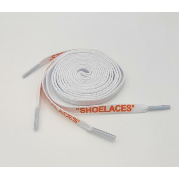 0228 靴紐 平紐ホワイト橙字 120cm 2本セット