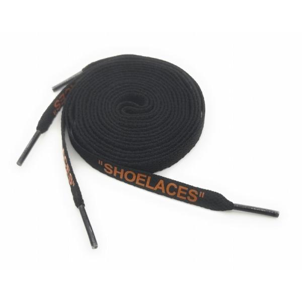 0229 靴紐 平紐ブラック橙字 120cm 2本セット