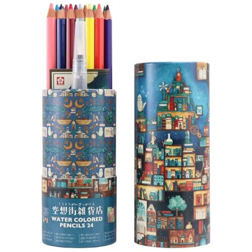サクラクレパス 水彩色鉛筆 24色 空想街雑貨店 忘れられた本たちの王国 水筆付き EPY24KE-...