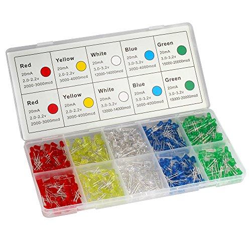 450個DiCUNO 発光ダイオード 5ｍｍ LEDダイオード 円型頭部 白赤緑青黄各90個