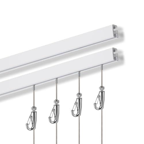 ピクチャーレール 2M ホワイト レール ワイヤーロープ フック セット Sunxer Tool G...