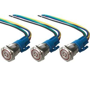 Seliwirkt 3個 赤色LED 19mm押しボタンスイッチ 12V / 24V 5A セルフロックプッシュボタンスイッチ IP67防水 金属製