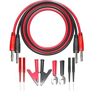 Cleqee 1000V / 15A 1mテストリード 絶縁ワニ口クリップ付き バナナプラグ ケーブル U型純銅シェイプ プローブテス