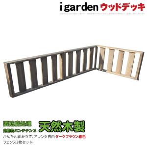 天然木製デッキフェンス　ダークブラウン■　[3枚セット]　要防腐処理　N90D|　igardenオリジナル