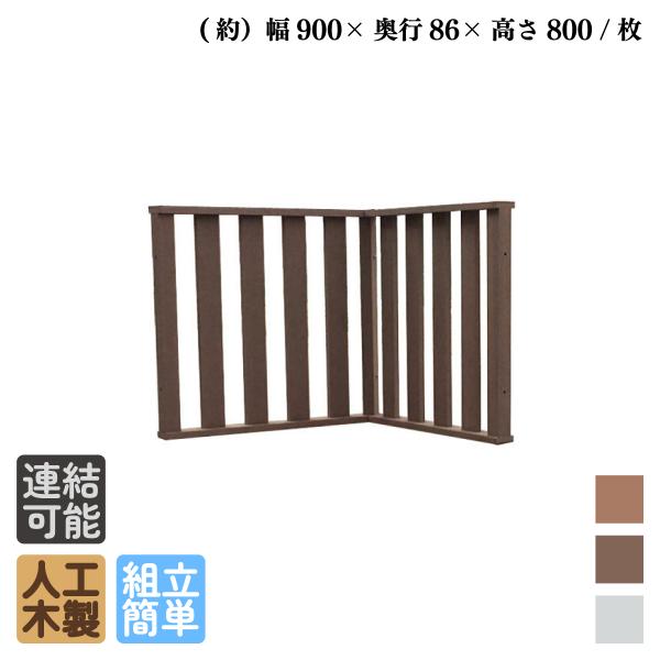 ウッドデッキフェンス 人工木製 縦柵 ハイタイプ コーナー 2枚セット ダークブラウン 高さ80cm...