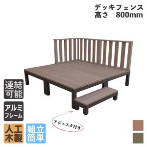 ウッドデッキPLUS 1.0坪 8点セット ダークブラウン デッキ本体4点 ハイフェンス3点 ステップ1点 人工木床板 アルミ合金ボディ高さ4cm調節可能