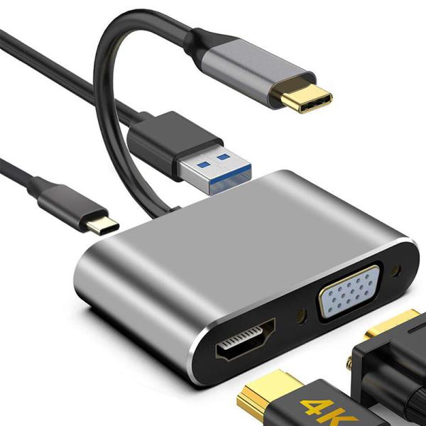 Type C to HDMI VGA変換アダプター 2-in-1 4K 安定UHD出力 アルミニウム...