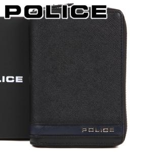 【ポイント5倍】 ポリス 長財布 POLICE コンパクト ラウンドファスナー財布 本革 メンズ 男性用 ブラック×ネイビー PLC137BKNV｜iget