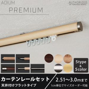 カーテンレール 天井付け 取り付け 木目 おしゃれ 北欧 本体 丸棒 オーダー フラットブラケット セット アイアン ADIUMシリーズ プレミアム 251cm〜3m C-F-3｜DIY インテリア 友安製作所 ヤフー店