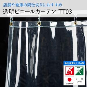 ビニールカーテン 厚手 透明 防炎 帯電防止 静電気防止 屋内 室内 ハトメ付き サイズ オーダ 1.0mm厚 TT03 幅400〜534cm 丈351〜400cm JQ